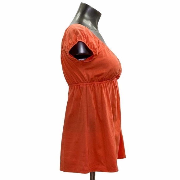 CHARLOTTE Russe Burnt Orange Short Puff Sleeve V-Neck Peasant Blouse Large - Picture 4 of 11